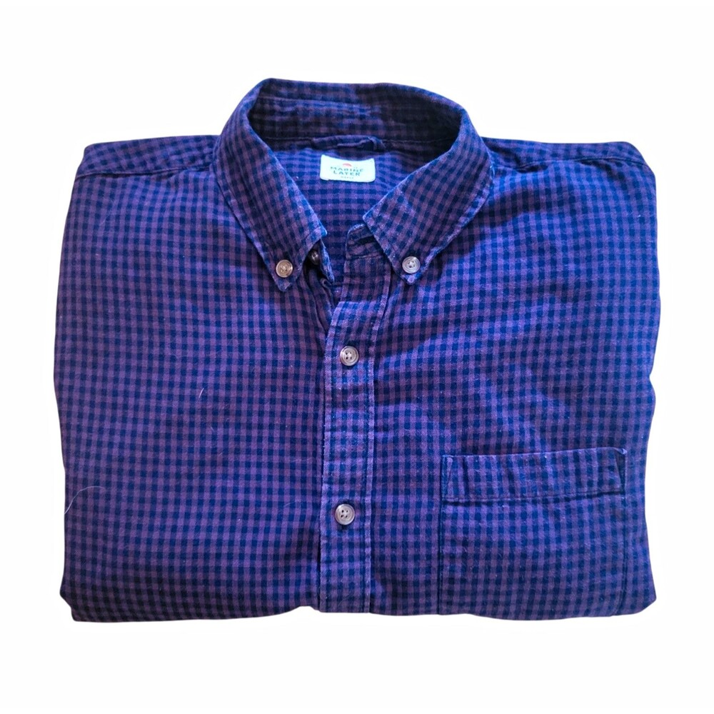 Marine Layer Men’s Woven Cotton Check Button-Down Shirt Burgundy Purple